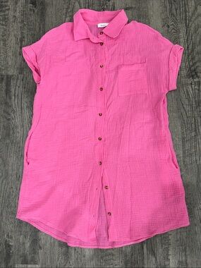 Bluivy Hot Pink Button-Front Swim Coverup